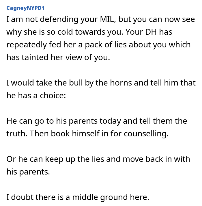 Text excerpt discussing a woman discovering her husband&rsquo;s lies and the impact on his relationship with his mother.