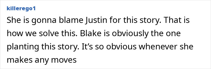 Commenter killerego1 discussing Blake Lively’s involvement in a story amid a court reality check situation. - 21