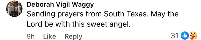 Facebook comment expressing prayers for a young girl lost in Texas floods linked to Travis Kelce's boss family.