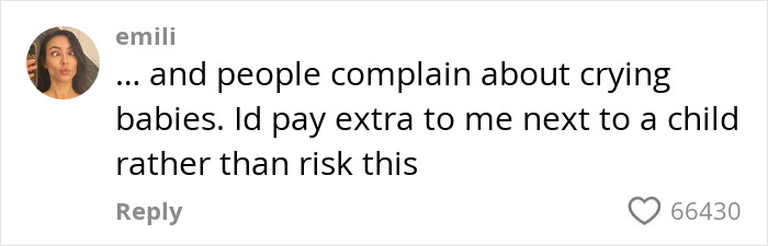User emili commenting on a disrespectful PDA act on a plane, sparking a heated passenger fumes debate.