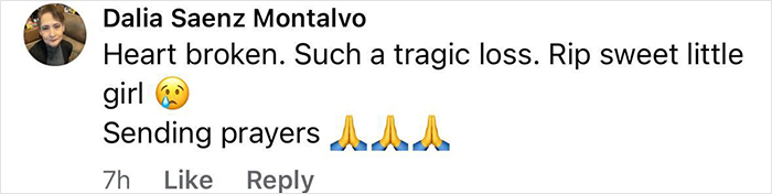 Comment expressing heartbreak and prayers for the family of Travis Kelce's boss after losing girl in Texas floods.