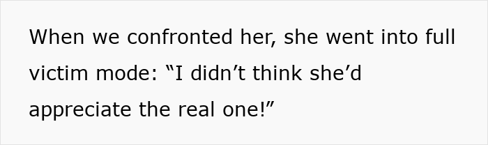 Alt text: Woman realizing the family heirloom from her mother-in-law was actually worth only $30, feeling surprised and disappointed.