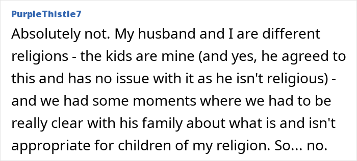 Screenshot of a forum post discussing MIL demanding a more Christian baby name, highlighting religious differences causing discomfort.