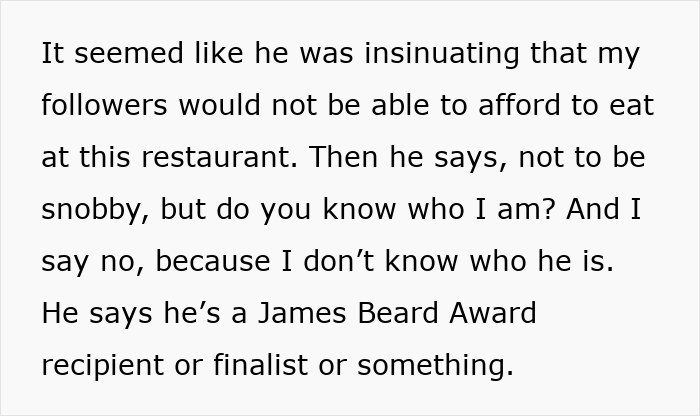 Text excerpt from a micro-influencer about feeling disrespected by a restaurant during a visit. - 18