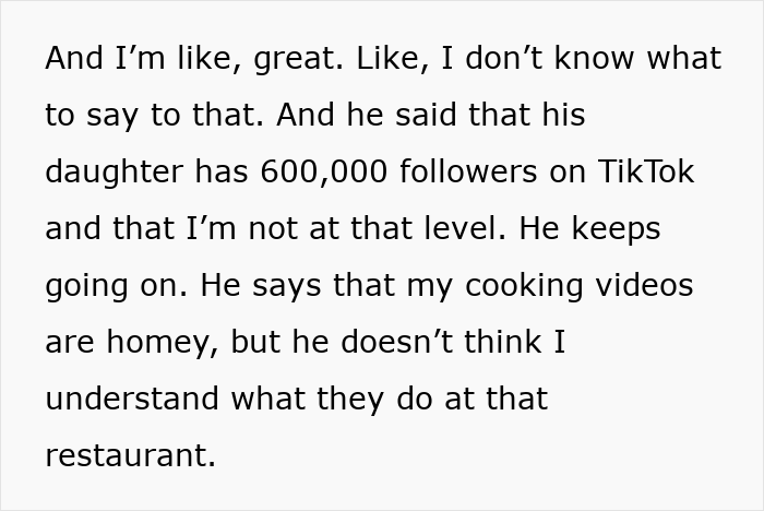 Text excerpt discussing a micro-influencer with 600,000 TikTok followers facing disrespect at a restaurant. - 19