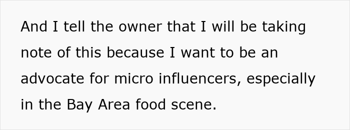 Text excerpt discussing an individual advocating for micro influencers in the Bay Area food scene. - 23