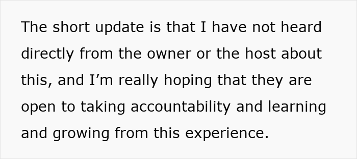 Text excerpt discussing hopes for restaurant accountability and growth after being shamed online by micro-influencer.