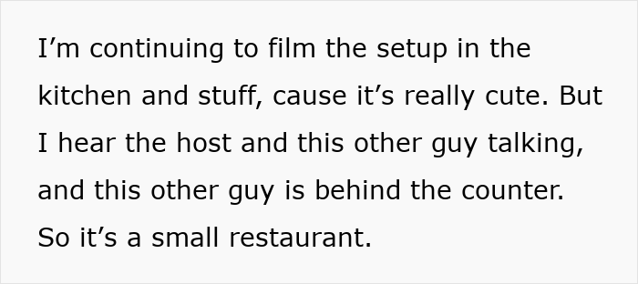 Text excerpt describing a micro-influencer filming in a small restaurant setup before being disrespected online. - 6