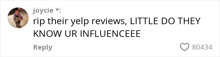 Comment criticizes restaurant's Yelp reviews, highlighting a micro-influencer's impact and online shaming of the business.