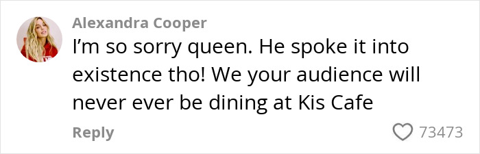 Comment expressing support for a micro-influencer shaming a restaurant online after disrespect.