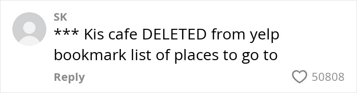 Online comment showing a user expressing frustration as a restaurant is shamed after disrespecting a micro-influencer.