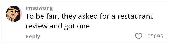 Comment on social media saying a restaurant review was requested and received, related to micro-influencer backlash online.