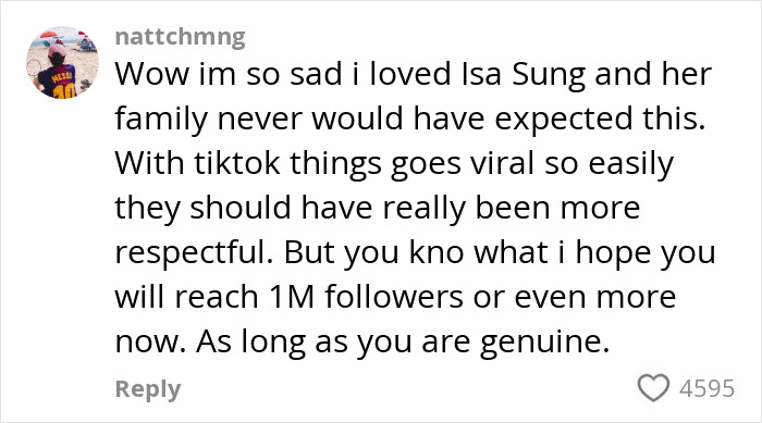 Comment expressing sadness over a restaurant shamed online after disrespecting a micro-influencer going viral.