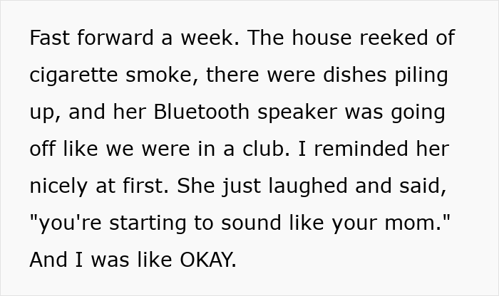 Woman creates a mess in sister-in-law’s home with cigarette smoke, dishes piling up, and loud Bluetooth speaker noise. - 4