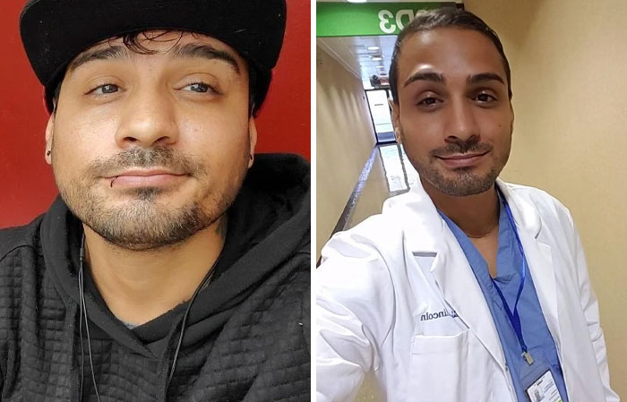 Two men smiling in casual and medical attire, representing people experiencing unbelievable luck moments.