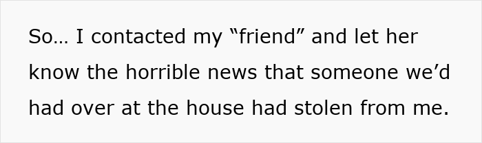 Text on white background about a pregnant woman getting revenge after a friend’s guest steals from her at the house. - 26