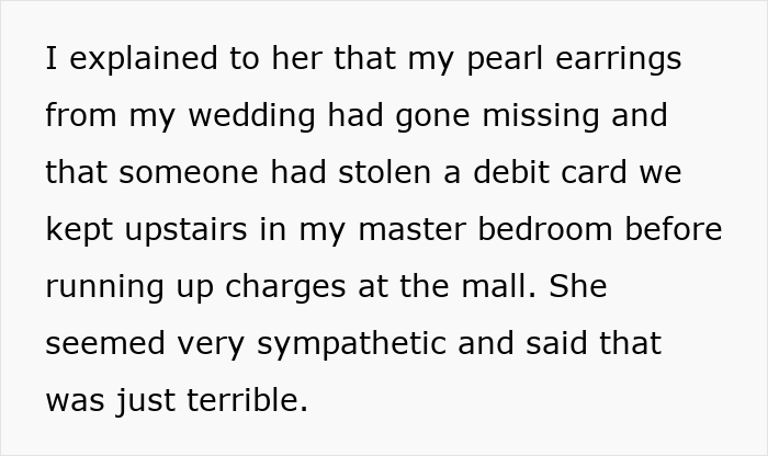 Text excerpt describing a pregnant woman’s experience after a friend’s guest steals her belongings and a debit card. - 27