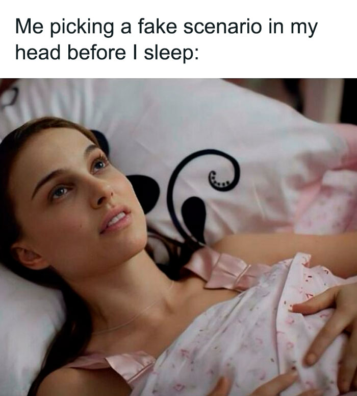 Young woman lying in bed, lost in thought, illustrating a relatable moment for girly women in funny memes.
