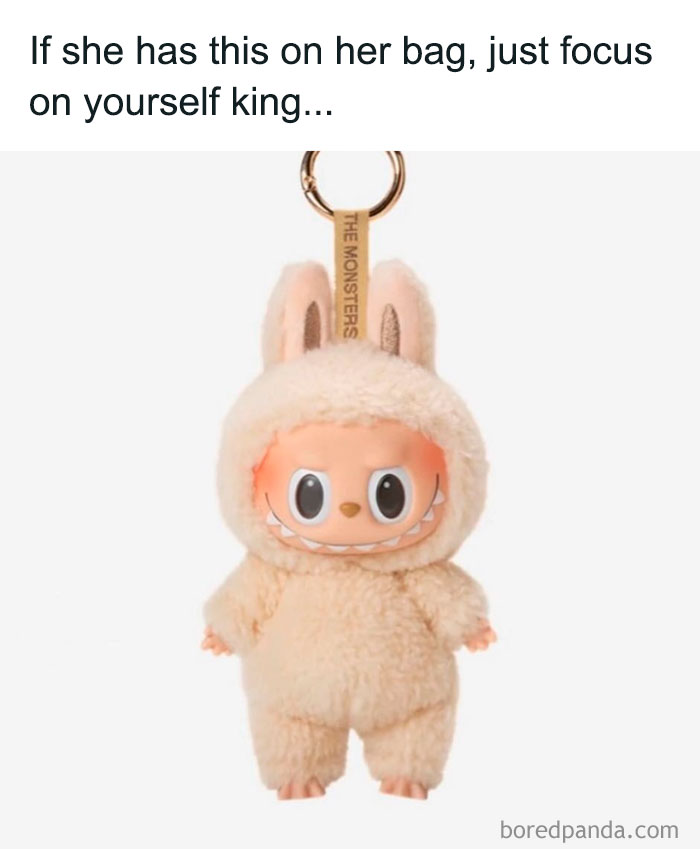 Labubu doll keychain in a fluffy costume with a mischievous smile, sparking hilarious memes online.