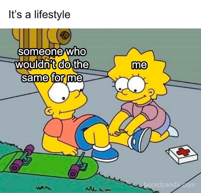 Cartoon character labeled Me helping injured friend labeled someone who wouldn’t do the same for me, relatable memes concept.