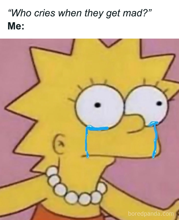 Lisa Simpson crying with blue tears in a relatable meme from totally random memes collection.