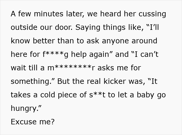 Mom Harasses Neighbors To Feed Her Starving Baby, They Refuse To Be Manipulated