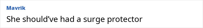 Comment text on a white background with blue username, discussing the importance of having a surge protector during a lightning zap incident. Comment text on a white background with blue username, discussing the importance of having a surge protector during a lightning zap incident.