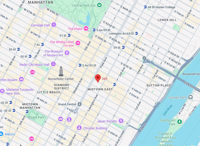 Map of Midtown East Manhattan highlighting location relevant to chilling note linked to Manhattan massacre motive. - 3