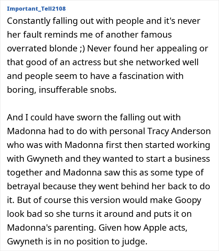 Text conversation discussing Gwyneth Paltrow ending friendship with toxic Madonna amid vacation clash. - 18