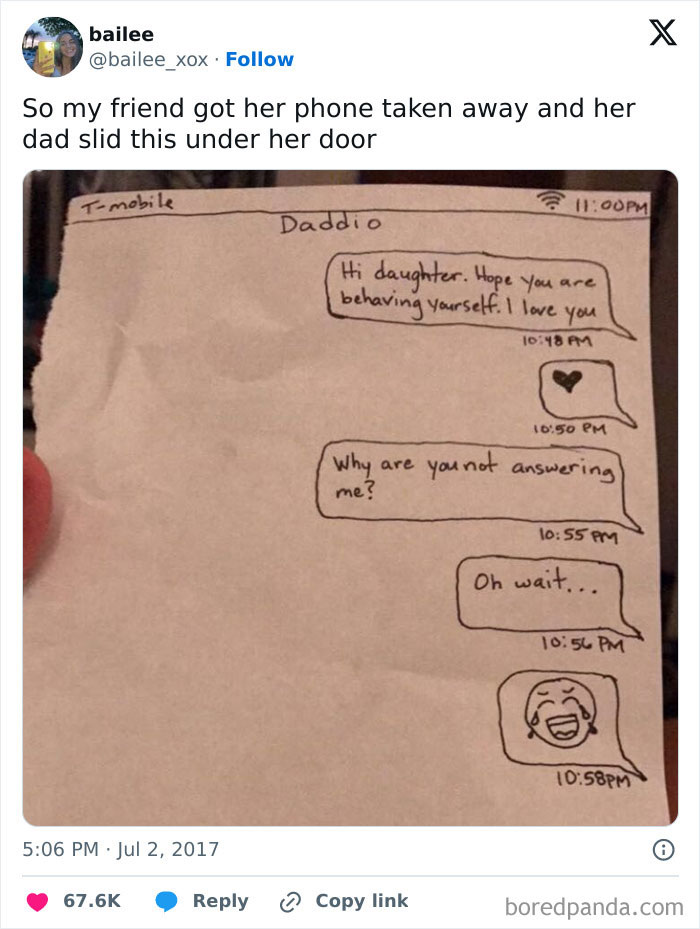 Handwritten funny text message from dad slid under door, showcasing hilarious dads absolutely nailing fatherhood humor.