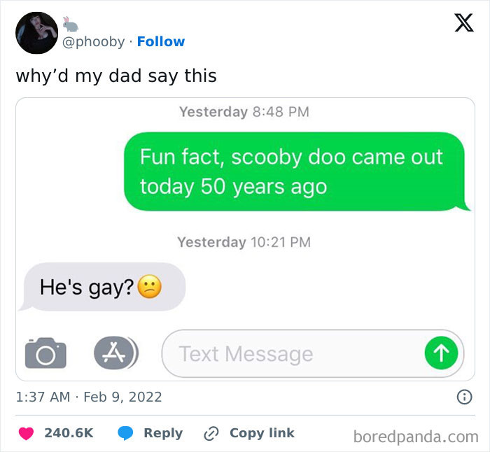 Text message exchange showing a dad's hilarious misunderstanding, highlighting funny dads who nail fatherhood with humor.