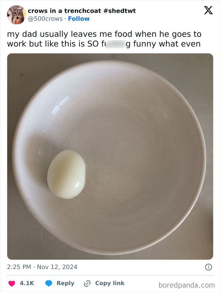 Boiled egg on an empty plate left by a dad, showcasing hilarious dad moments that nail fatherhood.