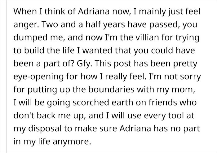 Text message expressing anger and threats involving a man setting boundaries with his mother over a vengeful ex. - 28
