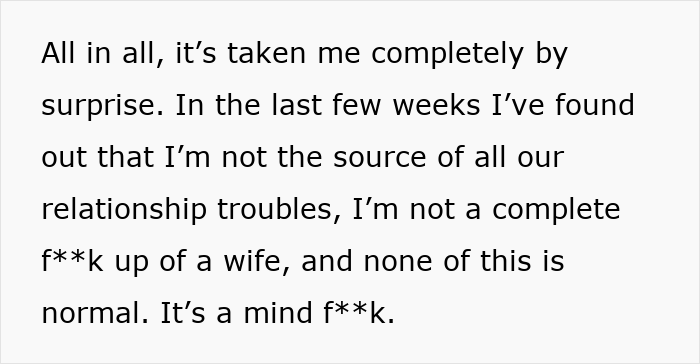 Text excerpt showing a woman realizing her husband is manipulative and her relationship troubles are not her fault. - 51