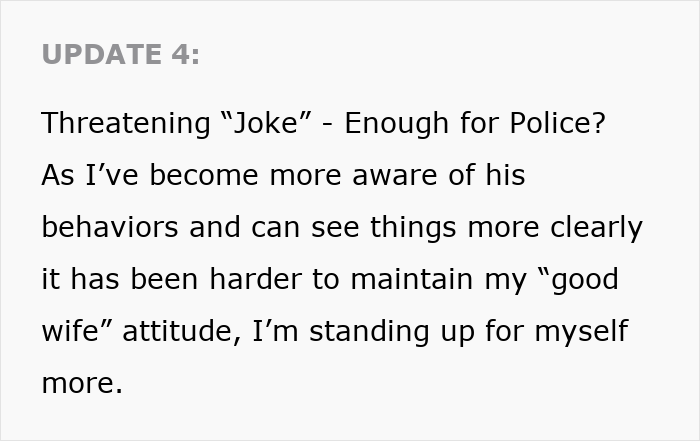 Text update describing a woman leaving manipulative husband with the help of the internet who opened her eyes. - 56