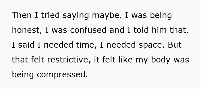 Text describing a woman feeling restricted and compressed in a manipulative relationship before finding help online. - 70