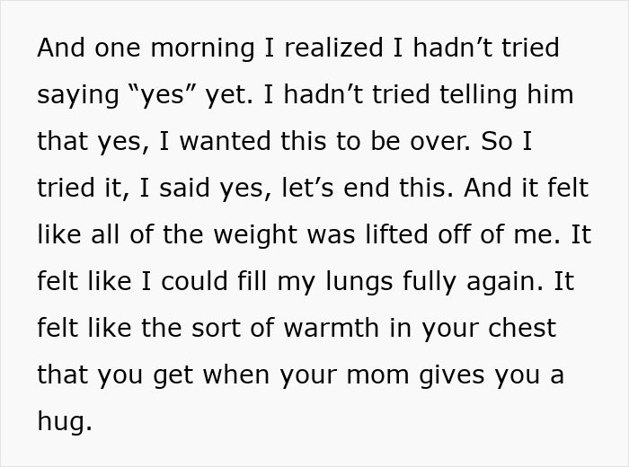 Text describing a woman’s realization and decision to leave her manipulative husband with help from the internet opening her eyes. - 71