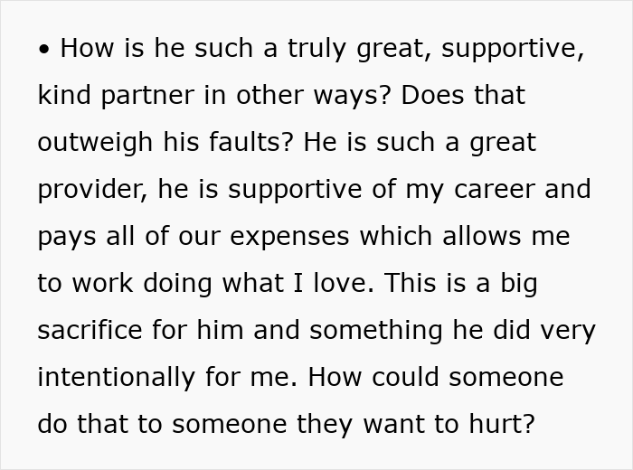 Text discussing a woman reflecting on her manipulative husband’s supportiveness and sacrifices despite his faults. - 35