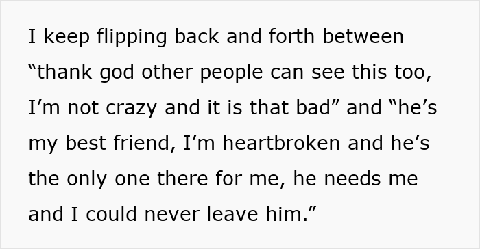 Text on a white background describing emotional conflict of a woman realizing manipulation by her husband. - 42