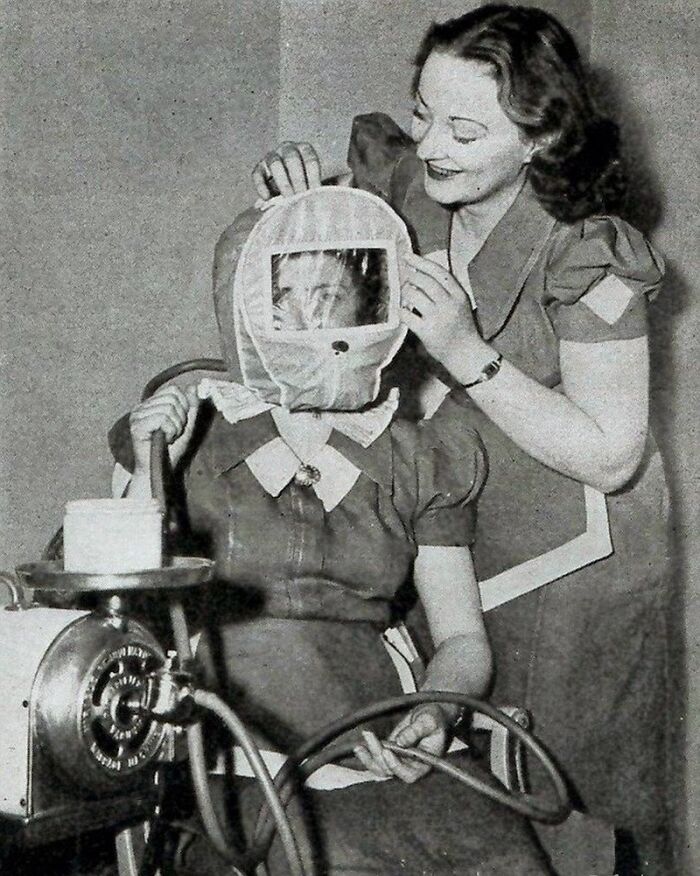Vintage beauty gadgets from the 20s-40s resembling unusual devices used in an old-fashioned cosmetic treatment session.