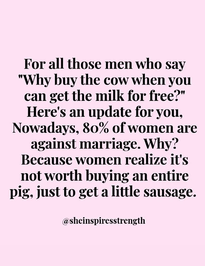 Text quote on a pink background sharing a savage message about marriage reflecting modern views and statistics. - 4
