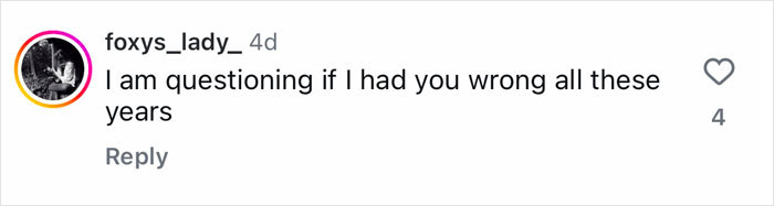 Screenshot of Instagram comment from user foxys_lady_ questioning their previous opinion about Jewel&rsquo;s racy bombshell makeover.