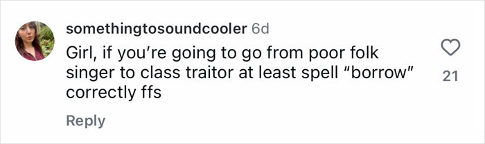 Comment from social media user criticizing spelling in response to Jewel's racy bombshell makeover debut.