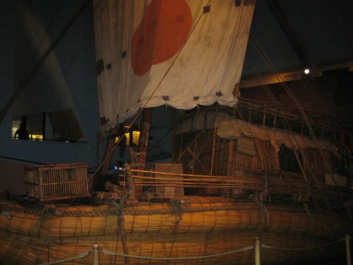 Ancient reed boat displayed in museum highlighting incredible times when people's bravery changed history. - 9