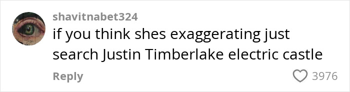 Comment on social media mentioning Justin Timberlake and his Electric Castle show, related to viral fan reactions.
