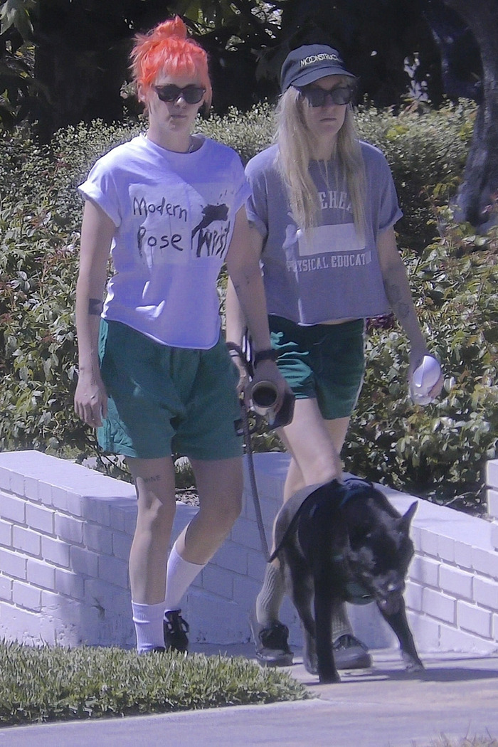 Kristen Stewart walking the dog with her new wife, showcasing a dramatic transformation and casual street style. Kristen Stewart walking the dog with her new wife, showcasing a dramatic transformation and casual street style.