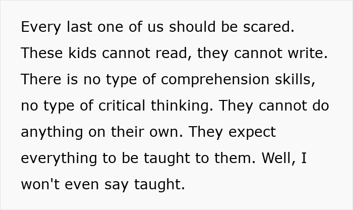 ALT text: Concerned US teachers discuss the literacy crisis highlighting lack of reading, writing, and critical thinking skills in students.