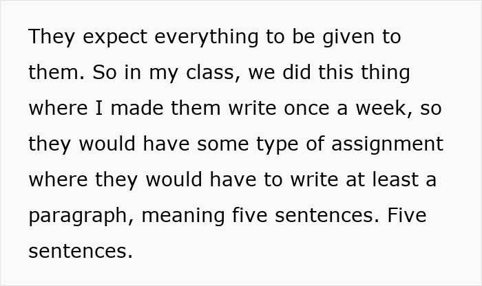ALT text: Text excerpt highlighting a teacher&rsquo;s weekly writing assignment to address the literacy crisis in US classrooms