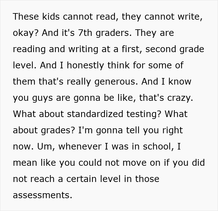 ALT text: Excerpt highlighting literacy crisis with students reading below grade level, reflecting concerned US teachers&rsquo; warnings.