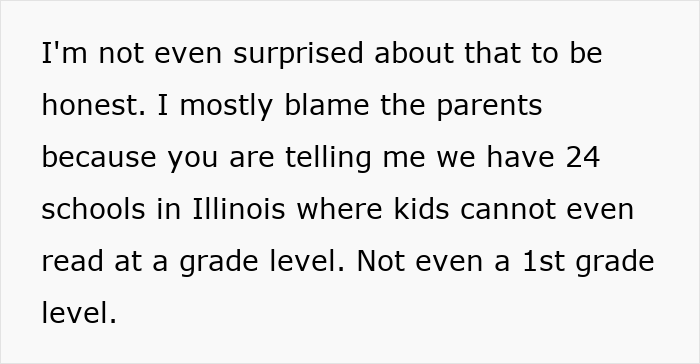 Text excerpt about Illinois schools where kids cannot read at grade level, highlighting the literacy crisis warned by concerned US teachers.